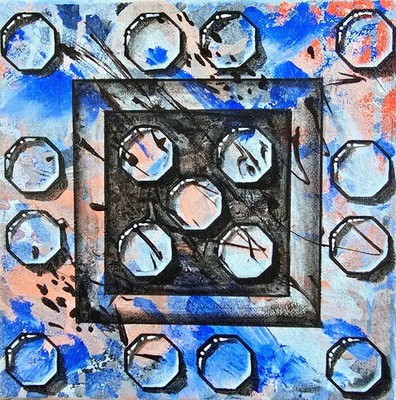 Abstract Blue Acrylic Picture 20x20cm Geometric Shapes Painting on Canvas