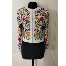 Laurence Kazar Multicolor Sequin Beaded Floral Silk Jacket Size S