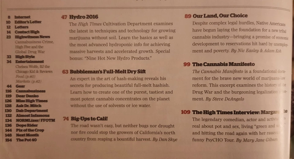 *HIGH TIMES FEBRUARY 2016  MAGAZINE "HYDRO 2016" COVER*  - Image 3 of 4