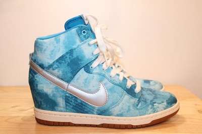 NIKE Dunk Sky Hi Print Clearwater Hidden Wedge Shoes Women's 8.5 Blue 543258-402