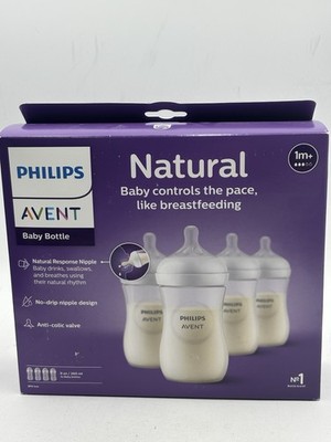 Philips Avent Natural Baby Bottle with Response Nipple, Clear, 9 oz 1m+ (4 Pack)