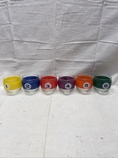 Vintage MCM Cera Roly Poly Billiard Lowball Cocktail Glasses Pool Balls Set