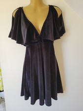 Minkpink Luxurious Black Velvet Flutter Sleeve Cold Shoulder Dress S