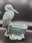 VTG Haeger Pottery Baby Blue Pelican Stork Bird Sitting on Perch Planter 10"