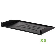 5 pack - Cantilever Server Shelf Vented Rack Mount 19" 1U Black 10.5" 270mm deep
