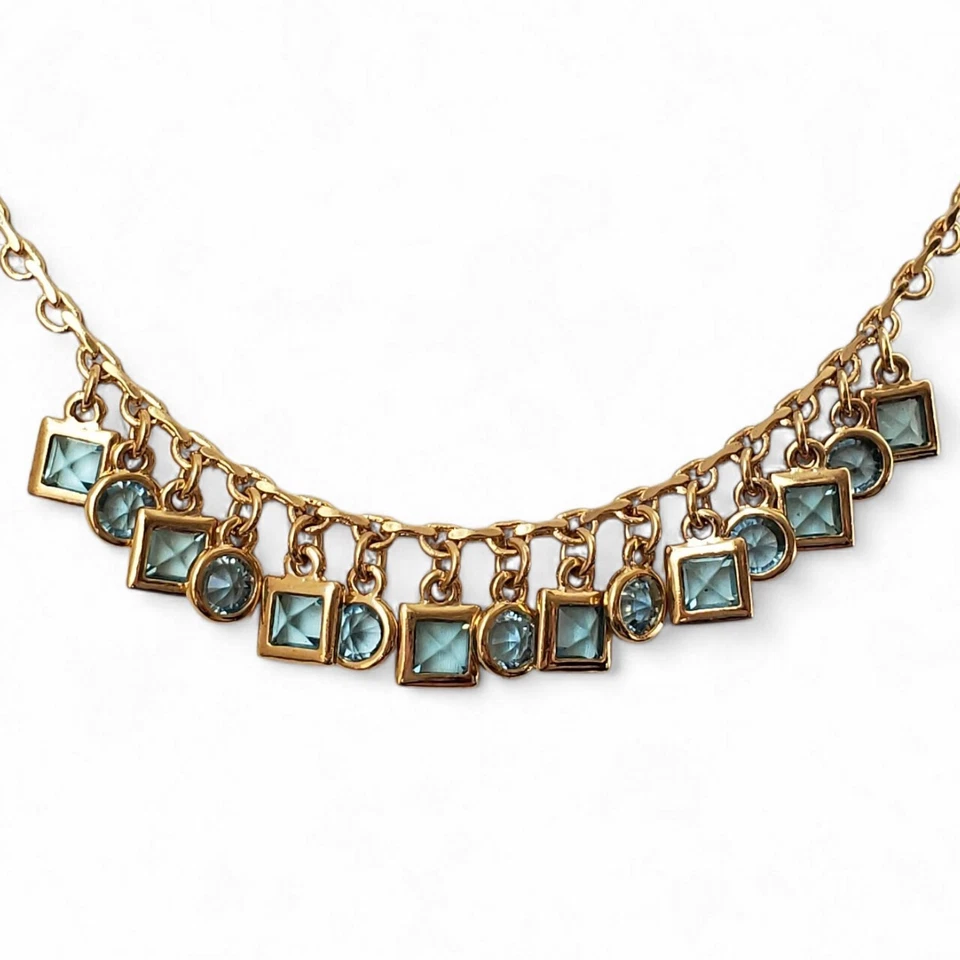 Collar Lia Sophia Bisel Abierto Facetado Azul Pálido Cristal Flecos Tono Dorado Foto 4 de 4