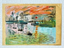 Claude Monet (Handmade) Drawing on antique paper Signed and Sealed.