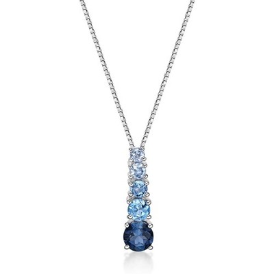 925 Sterlingsilber 18'' Ombre Anhänger Halskette mit Blautopas ISQA zertifiziert