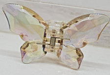 Crystal Butterfly Hair Clip Claw 4" Across 1.5" 3-Prong Interlocking Clip Claw