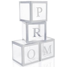 4 Pcs Prom Boxes with Letters 11.8 x 11.8 x 11.8 Inch Clear Balloon Boxes Tra...