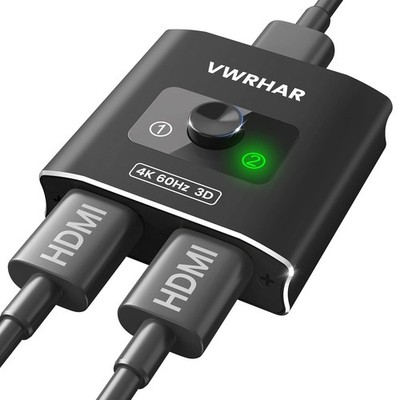 HDMI Switch Splitter 4K@60hz, Aluminum 2.0 Switcher 2 in 1 Out, Black 