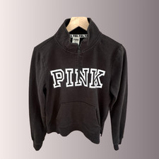 PINK Victoria  s Secret Quarter Zip Pullover Black Fleece Soft Yoga SMALL