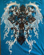 Ink Affliction × Ed Hardy × Streetwear Cross Baroque Tee Y2K Afflict teal M