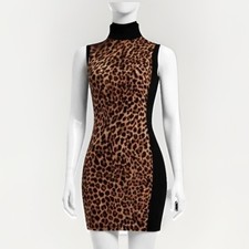 Lauren Ralph Lauren Leopard Print Dress Women's Size Petite S Bodycon Mock Neck