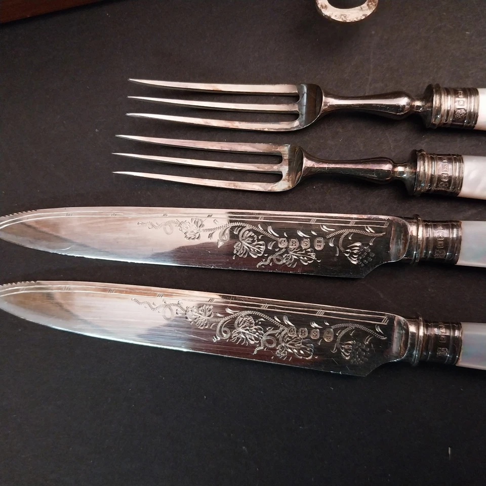 Vorspeisenbesteck - Obstbesteck England Sheffield Perlmutt - Sterling Silber - Bild 3 von 4