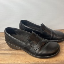 Clarks Collection Womens May Marigold Black Leather Comfort Loafer Shoes Sz. 7M