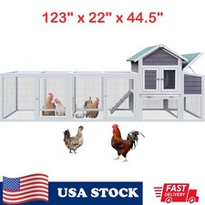123" Large Chicken Coop w/Run Wooden Hen House, Outdoor Chicken Poultry Cage