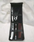 Mens Leather Travel Grooming Manicure Kit 5pc Stainless Steel Folding Snap Close