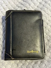 Baellerry Men's Black Leather Wallet With Zipper And Card Slots