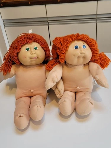 2 Vintage Red Hair Cabbage Patch Kids Dolls, Dimples, 1 With Tongue, Some TLC