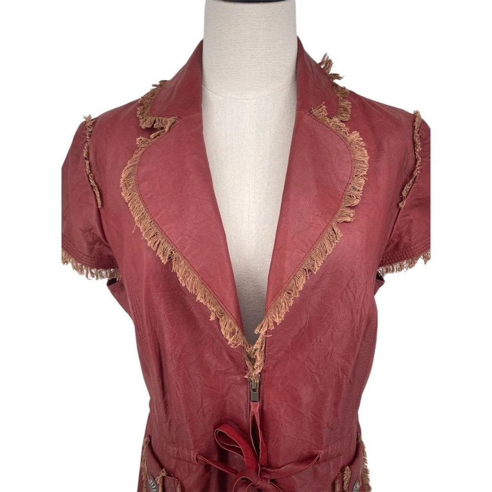 Chaqueta Double D Ranch de cuero rojo mantecoso con flecos ajustados occidentales L ver notas Foto 4 de 4