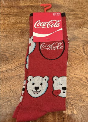 New Coca-Cola Polar Bear Red Crew Socks Men s One Size Mid Calf Graphic 1 Pair
