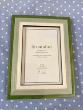 Natalini Wood Marquetry Picture Frame  Natural Wood 4 X 6 New Handcrafted Green