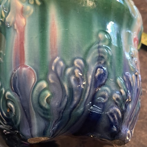 Hermosa maceta de cerámica antigua mayólica Jardiniere mezcla esmalte por goteo - Imagen 4 de 19