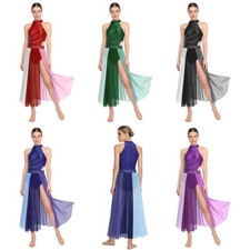 Womens Dress Modern Leotard Dress Practise Bodysuit Contemporary Dancewear Mesh