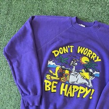 Vintage 1980s Don't Worry Be Happy Crewneck Sweatshirt Size Large Made in USA