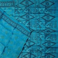 Namaste Vintage Blue Sarees 100 Pure Silk Printed Indian Sari 5YD Craft Fabric