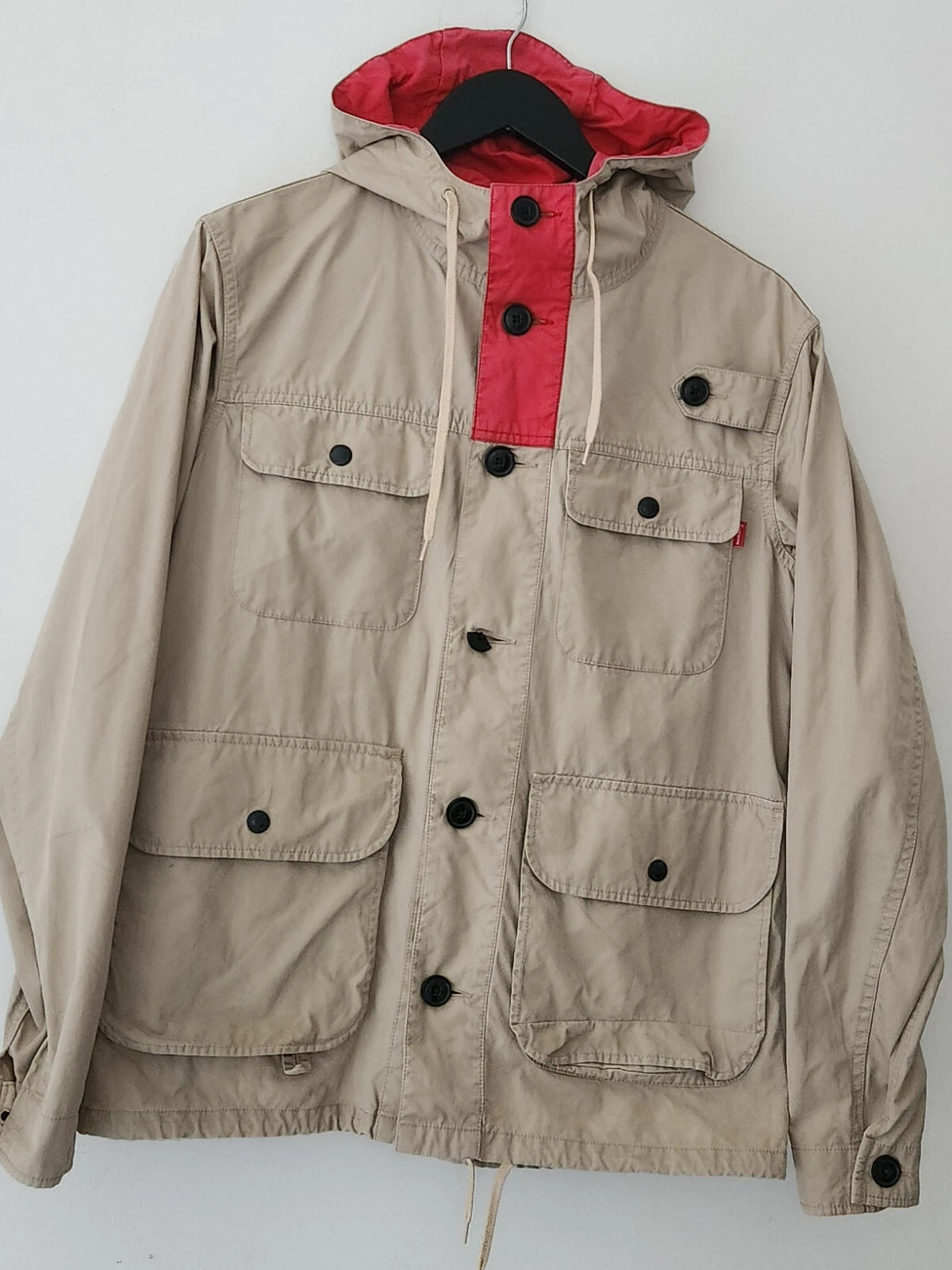 FW10 Supreme Jacket Beige Red Parka Size M Medium Rare 2010 Vintage Rain Coat