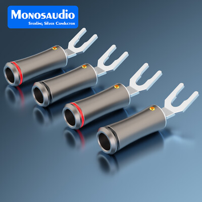 Monosaudio Pure Silver Screws Solder Audio Spade Plug for Hi-end Speaker Cable
