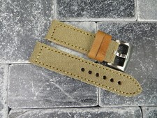 24mm BIG CANVAS LEATHER STRAP Light KHAKI Watch Band Copper Stitch BREITLING