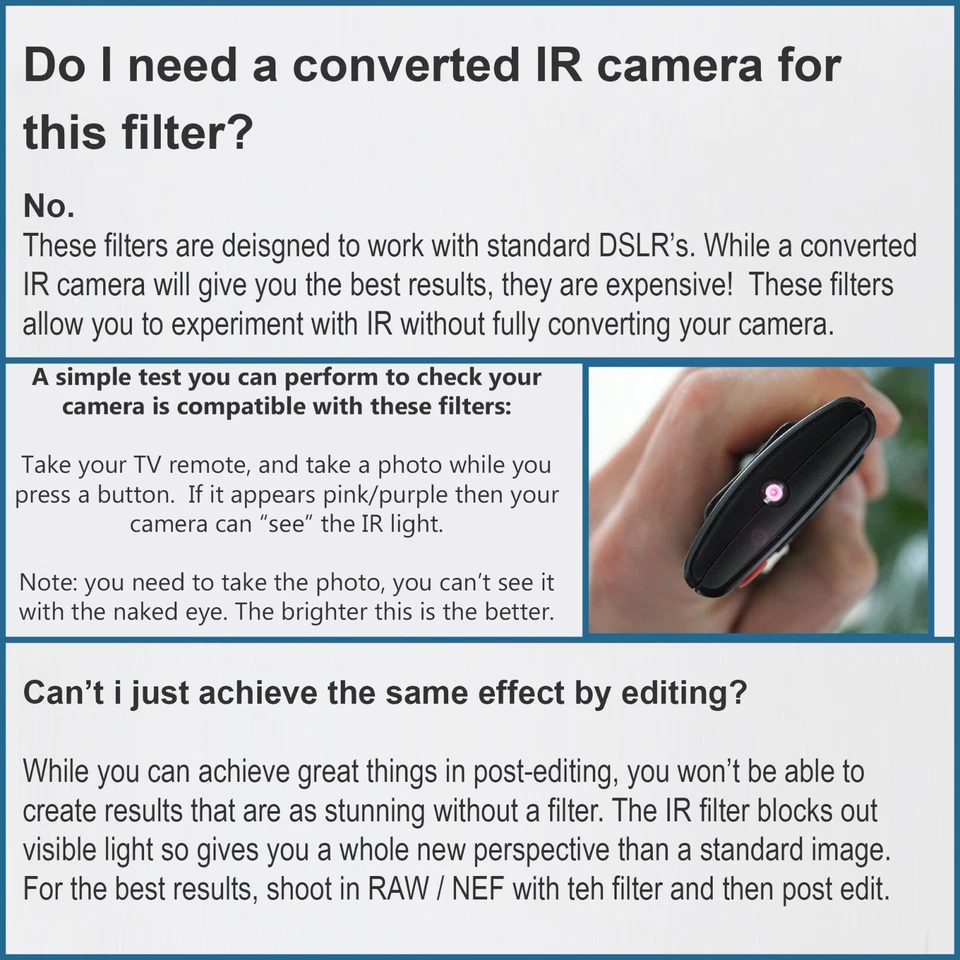 Infrared IR Camera Filter R72 720nm R85 850nm R95 950nm 49 52 58 67 72 77 82mm - Image 2 of 4