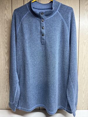 Tommy Bahama Sweater Mens Reversible Blue Henley Snap Knit Sweatshirt Casual