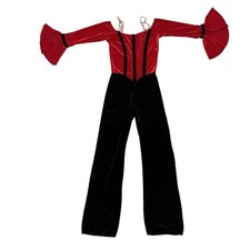 90s Weissman Velour DANCE Costume Black Red VELVET Jump Suit Bell Sleeve Unitard