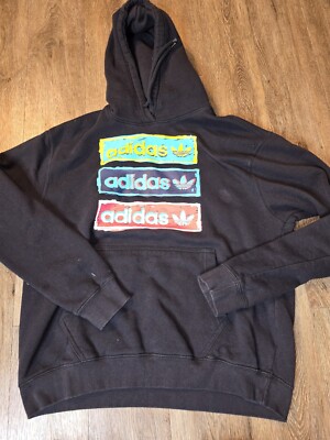 Adidas Tri Color Spellout Logo Hoodie Size Large 3-Stripe Tri Foil - Main Image