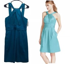 NWT David's Bridal Y Neck Sateen A-line Halter Bridesmaid formal Dress Size 10