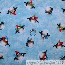 BonEful FABRIC FQ Cotton Quilt Light Blue Cloud Sky White Scenic Xmas Penguin US