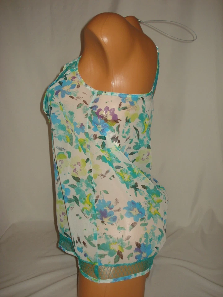 Bongo Tank Top Blue Floral Sheer Lace Ruffle Layered Sleeveless - Image 3 of 4