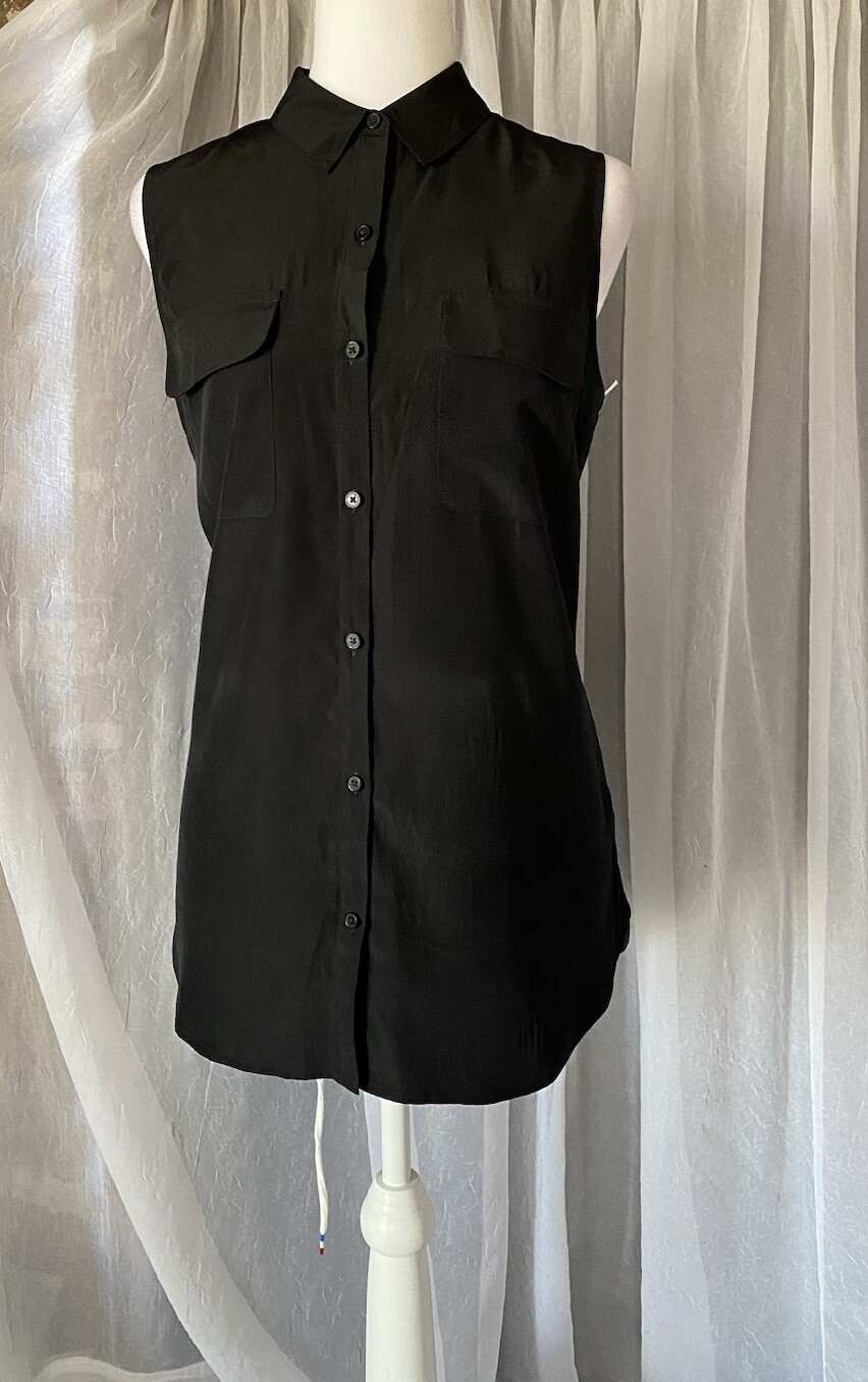 Express button up collared blouse top Black Size … - image 1