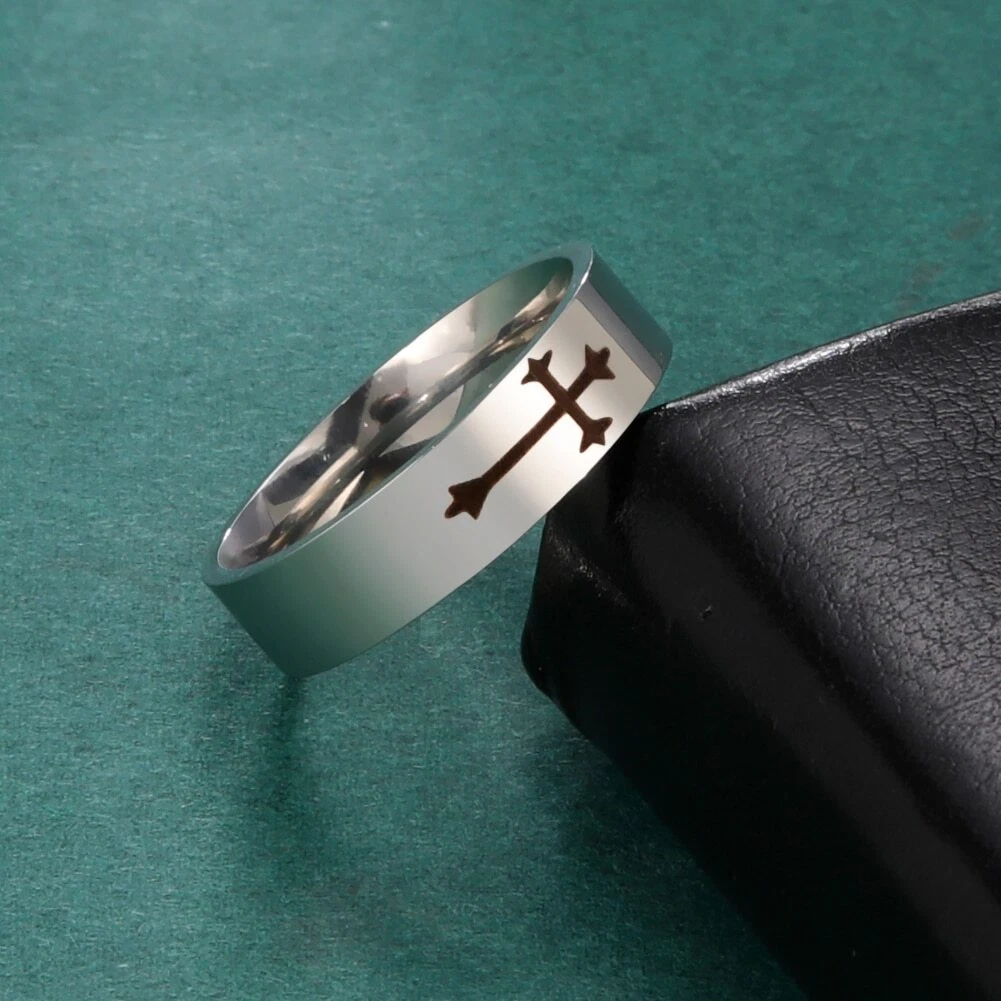 Stainless Steel Jesus Cross Ring Christ Bible Prayer Finger Rings For Men