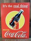 Coca Cola Coke Bottle Advertising Metal Sign Tin Litho "IT'S THE REAL THING"