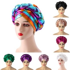 African Women's Glitter Braid Turban Caps India Nigerian Multicolor Headwear Hat