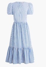 J.Crew Midi Dress Striped Tiered Puff Sleeve Cotton Blend Womens Size 6