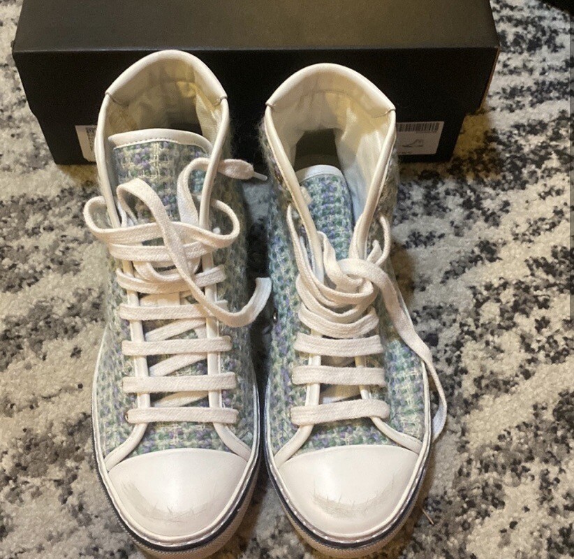 Sneakers medie Saint Laurent Bedford in tweed e pelle parma turchese taglia 38