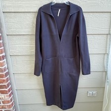 Free People Black Midi V Neck Front Slit LS Dress 44” Bust Goth Grunge Witchy