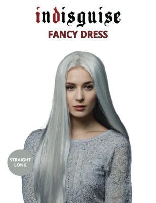 Damen Langhaar Voll Perücke Glatt Silber Haar Party Cosplay Kostüm