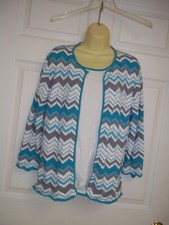 Alfred Dunner 2-In-1 Top Blouse Sweater Set Medium Gray Teal Chevron